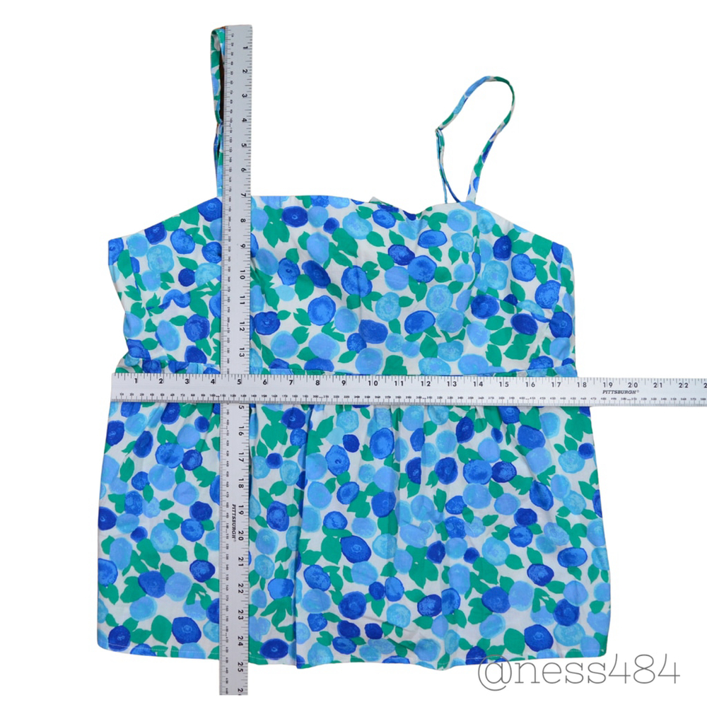 J. Crew Blue/Green Floral Square Neck Smocked Back Tie Tank Top Size 14 NWT - Picture 5 of 5